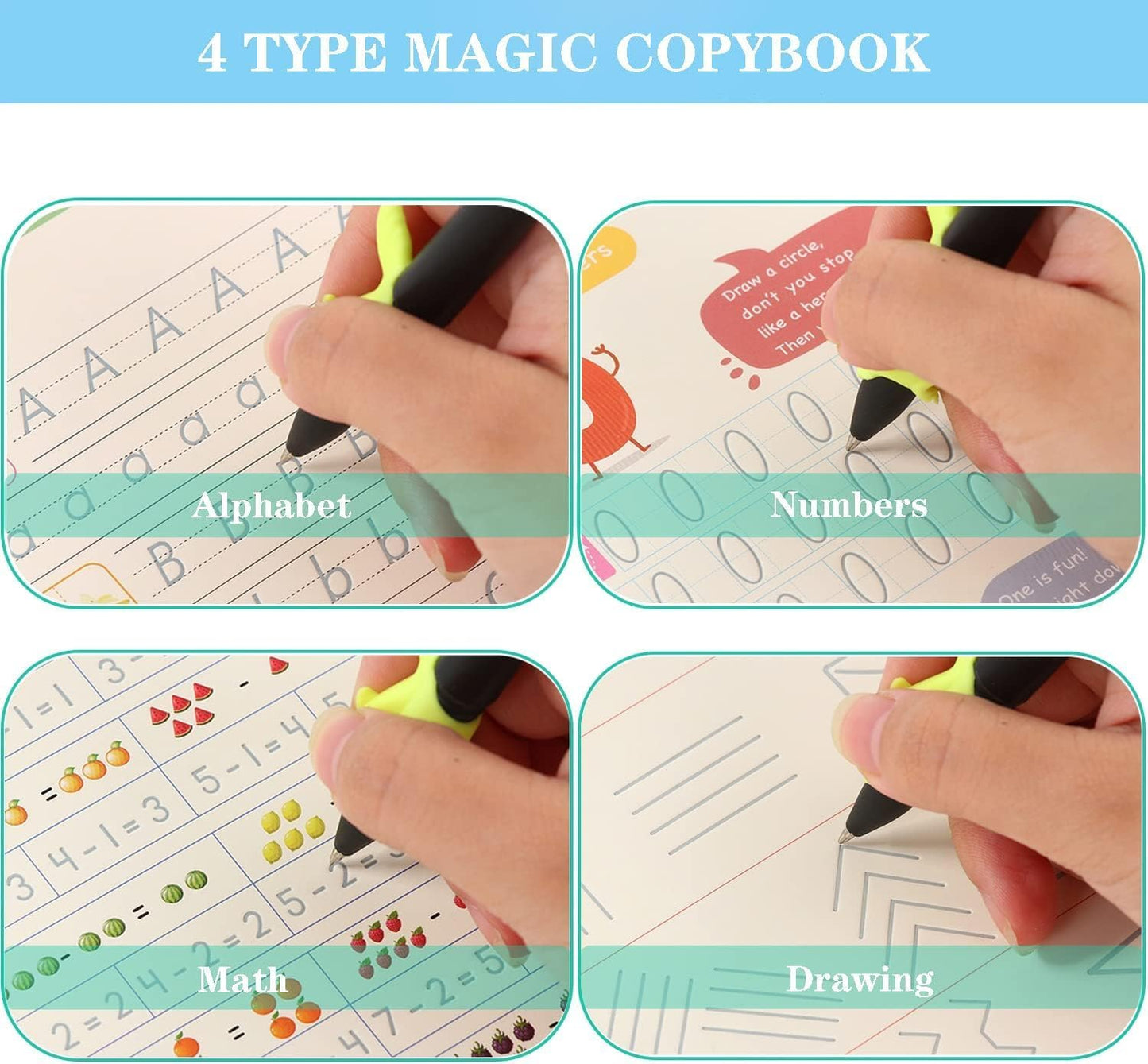 4 Pc Magic Grooved Practice Copybook,Reusa