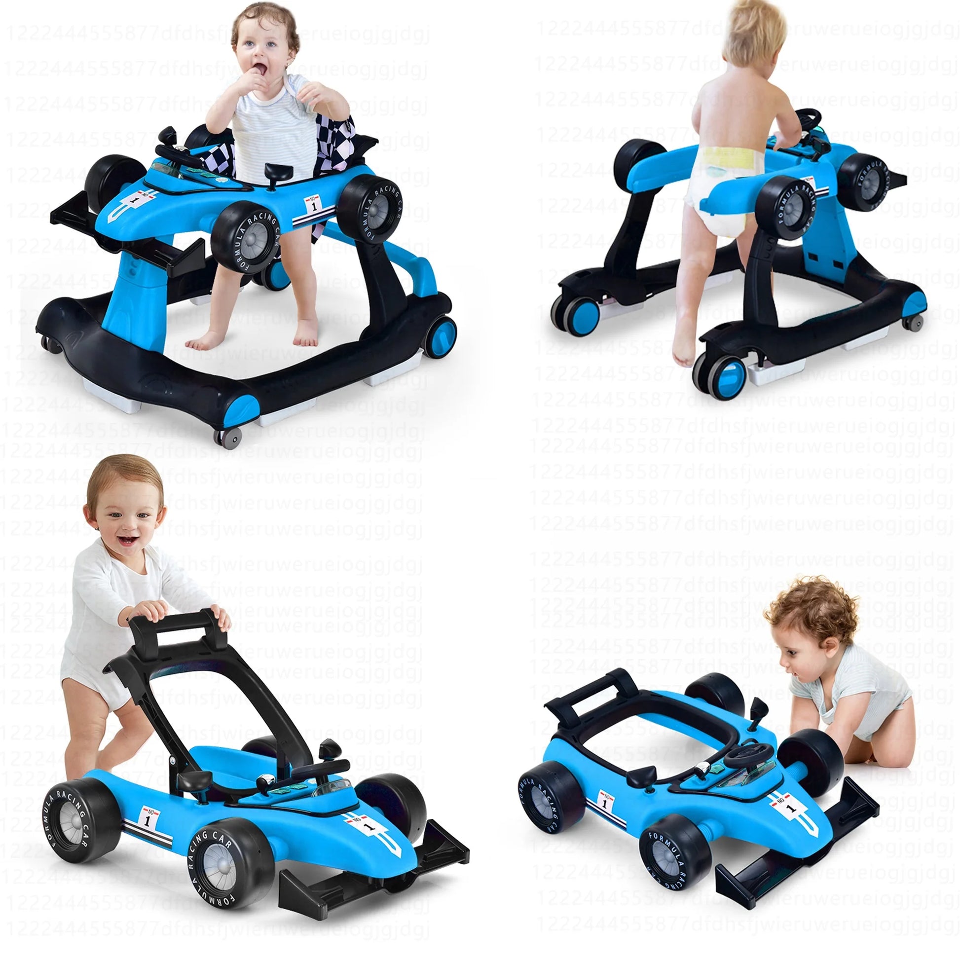 4-In-1 Baby Walker Foldable Activity Push Walker Adjustable Height Blue