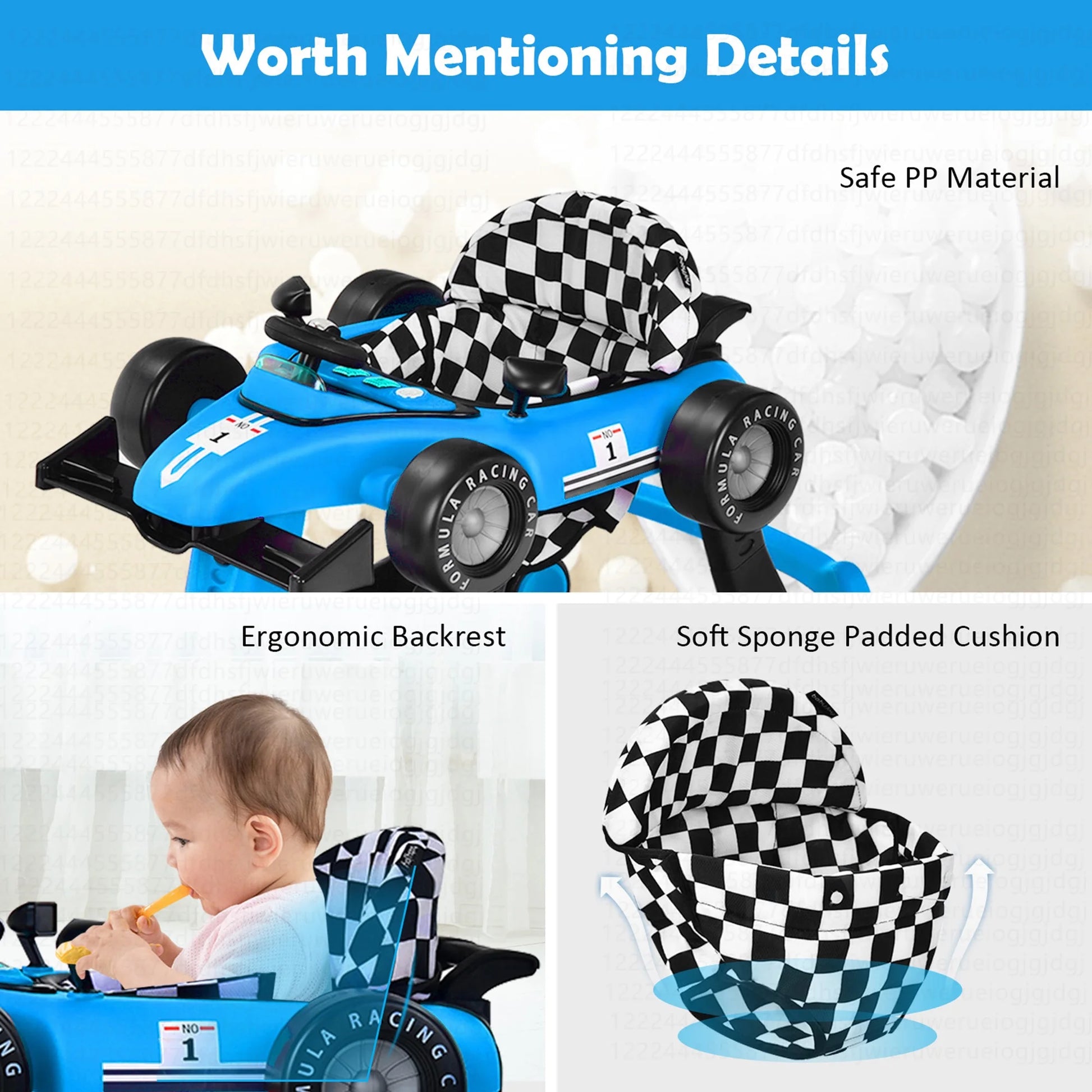 4-In-1 Baby Walker Foldable Activity Push Walker Adjustable Height Blue