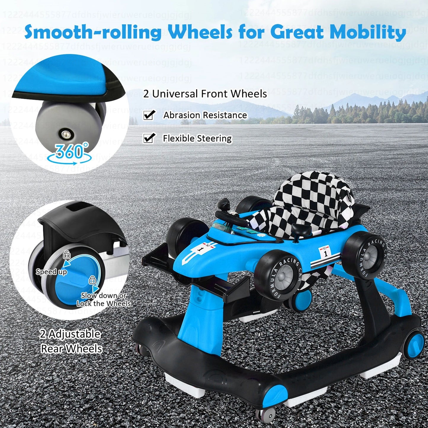 4-In-1 Baby Walker Foldable Activity Push Walker Adjustable Height Blue