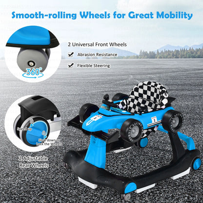 4-In-1 Baby Walker Foldable Activity Push Walker Adjustable Height Blue