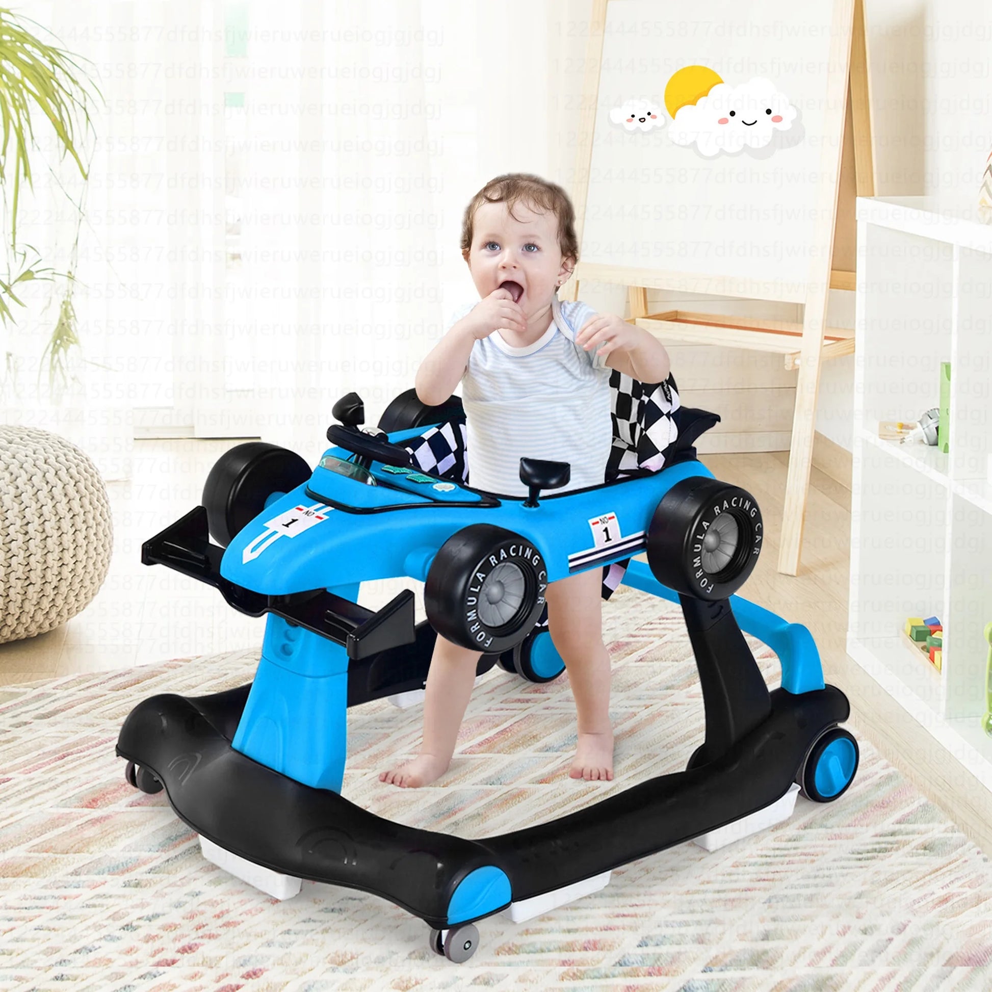 4-In-1 Baby Walker Foldable Activity Push Walker Adjustable Height Blue