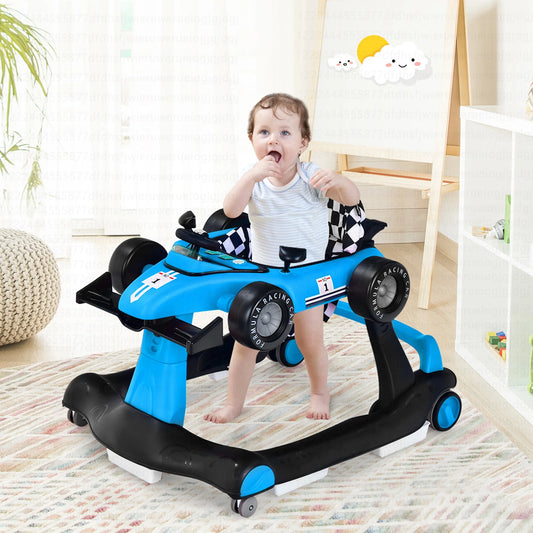 4-In-1 Baby Walker Foldable Activity Push Walker Adjustable Height Blue