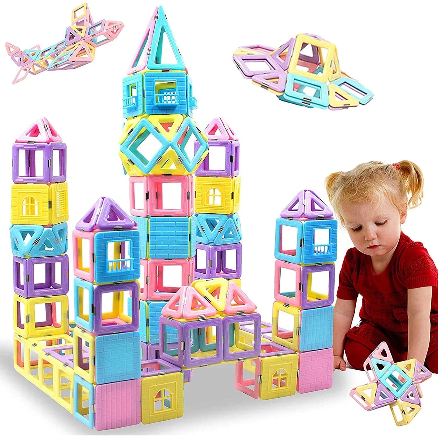 Magnetic Blocks 40PCS Upgrade Magnetic Building Blocks for Kids Magnetic Tiles 3D Magnetic Toys Educational STEM Toys Tiles Set Castle Toys