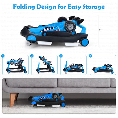 4-In-1 Baby Walker Foldable Activity Push Walker Adjustable Height Blue