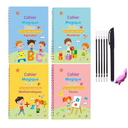 4 Books Magic Groovd Copybook Spanish English French German Calligraphy Practice Book Reusable Handwriting Workbooks for Kids