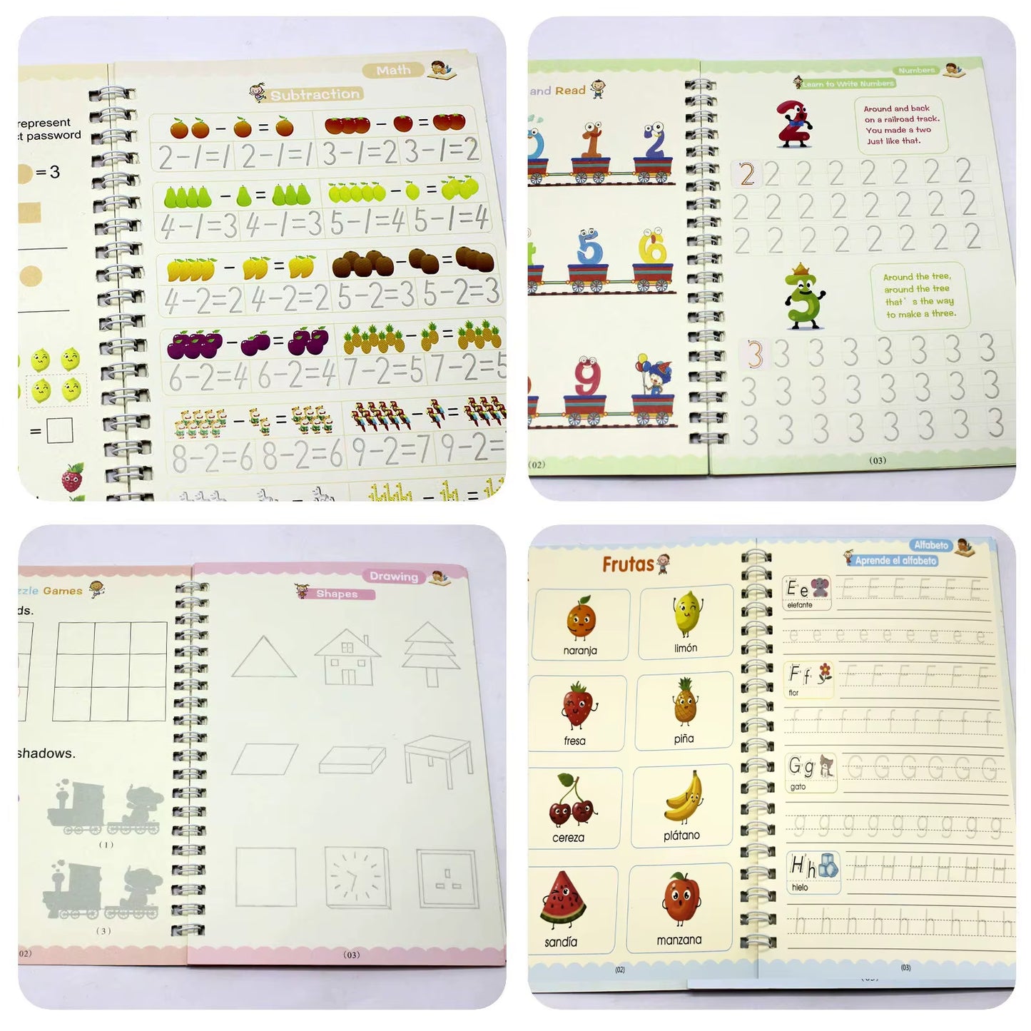 4 Books Magic Groovd Copybook Spanish English French German Calligraphy Practice Book Reusable Handwriting Workbooks for Kids