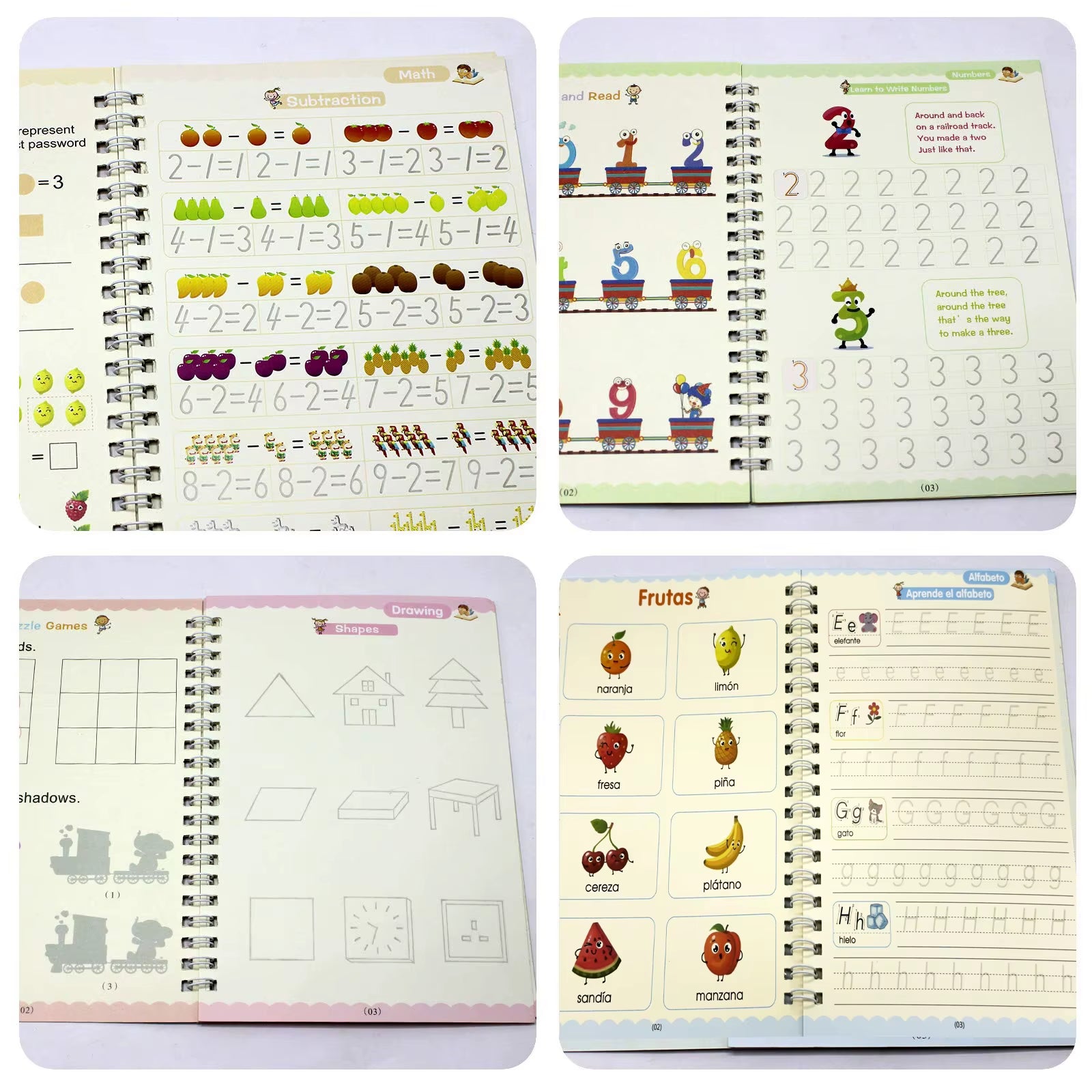 4 Books Magic Groovd Copybook Spanish English French German Calligraphy Practice Book Reusable Handwriting Workbooks for Kids