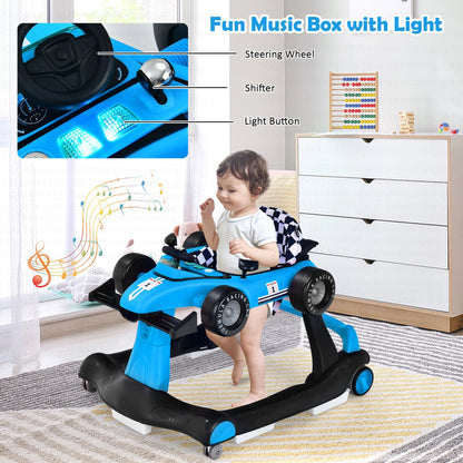 4-In-1 Baby Walker Foldable Activity Push Walker Adjustable Height Blue